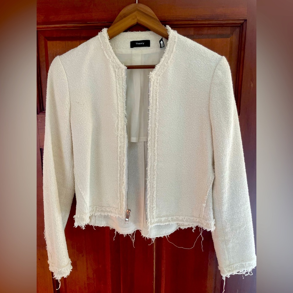 Theory Flounce Bouclé Jacket, White, Size Small